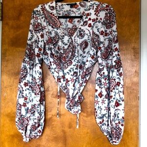 Banana Republic Paisley Lace-Up Boho Print Blouse.